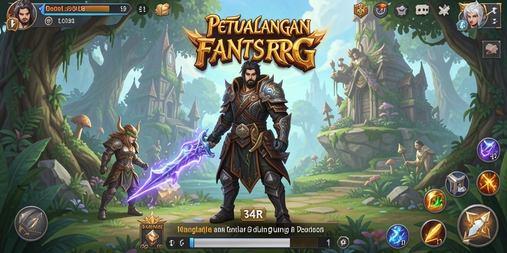 Screenshot 34R menampilkan pertarungan epik dalam dunia RPG.