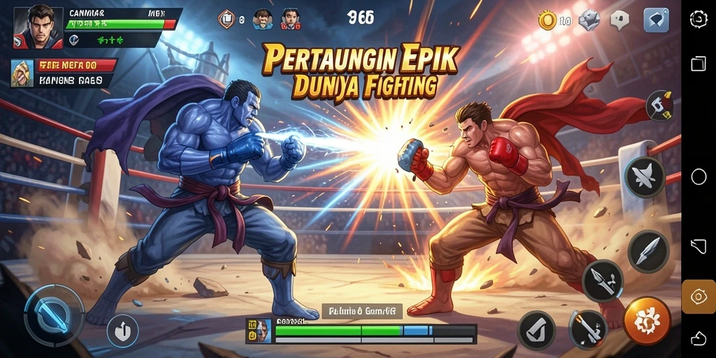 Gameplay menegangkan dengan karakter Fighting yang beraksi.