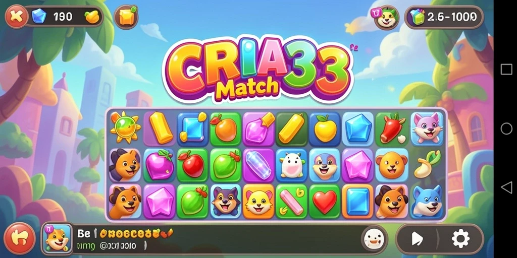 Tampilan gameplay seru CERIA33 dengan kombinasi objek warna-warni.
