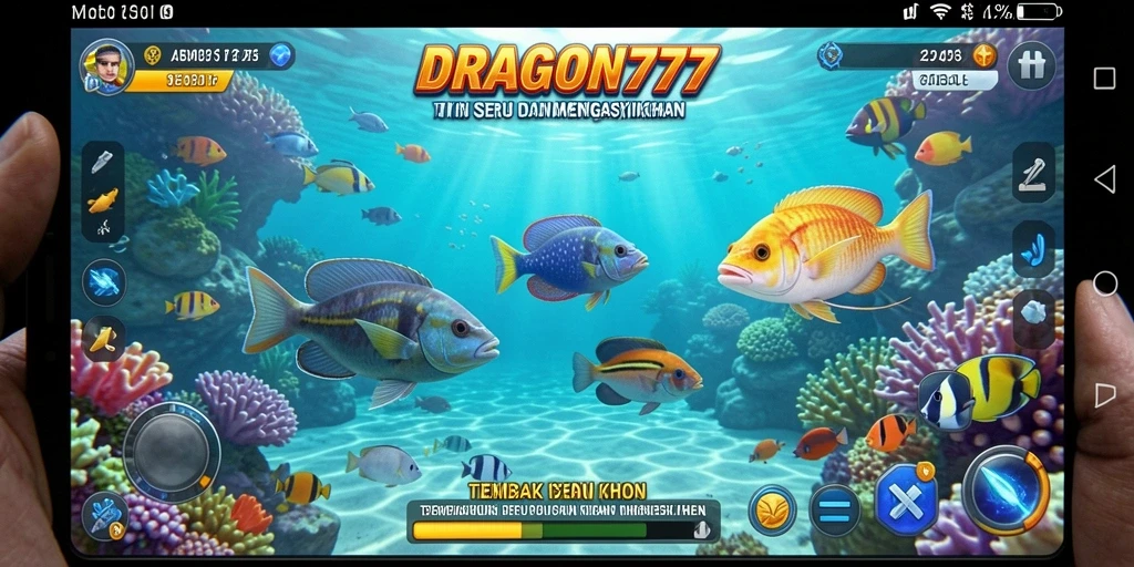 Screenshot gameplay DRAGON777 dengan aksi menangkap ikan yang seru.