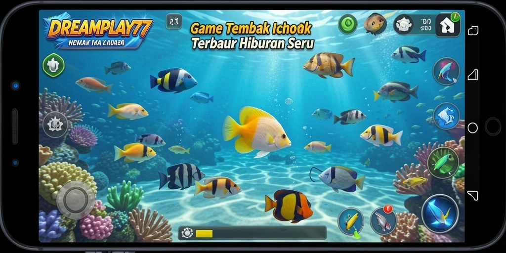 Tampilan screenshot DREAMPLAY77 menampilkan aksi seru berburu ikan.