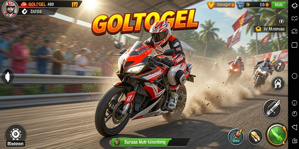 Screenshot GOLTOGEL menampilkan balapan motor yang intens dan menegangkan.