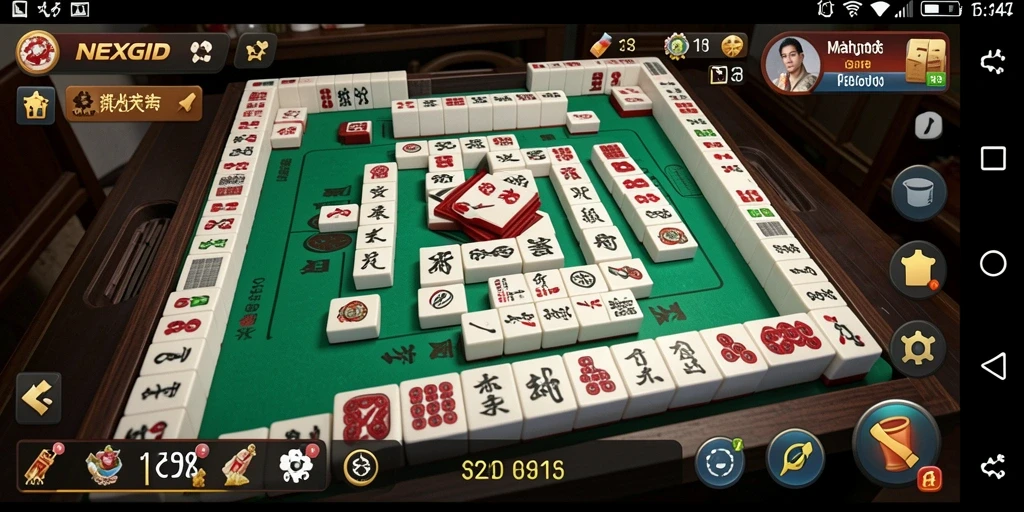 Tampilan gameplay NEXGID dengan ubin Mahjong yang berwarna-warni.