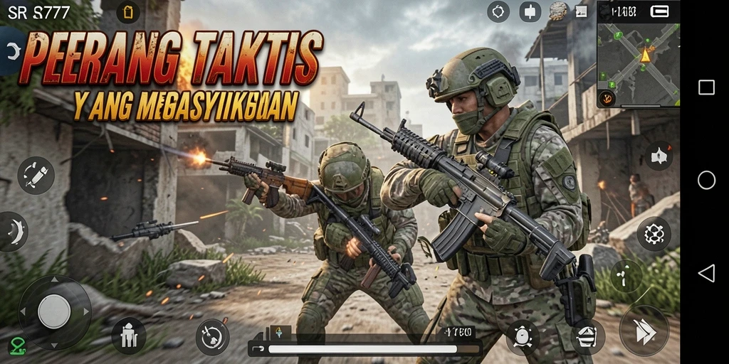 Menampilkan aksi pertempuran seru dalam game TPS SR777.